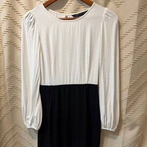 Zara Woman Colorblock Dress Size 5 Black White Long Sleeve Career Chic